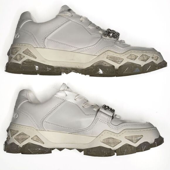 Jimmy Choo Diamond X Strap/F White Leather Low Top Crystal Sneakers EU 40 US 10 - Picture 2 of 9